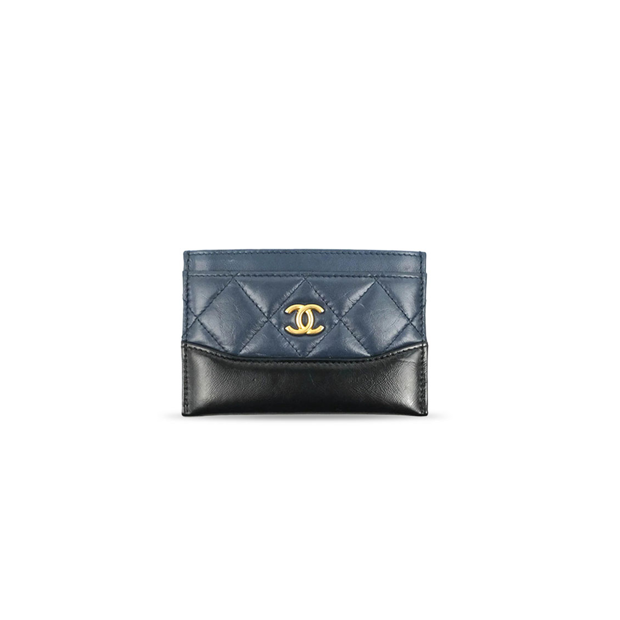 CHANEL MASTER GABRIELLE FLAT CARD HOLDER NAVY BLACK CALFSKIN GOLD HARDWARE (11*8cm) 
